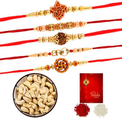 Poorak 5 Rakhi Set With 100gm Kaju Combo 5CA Combo