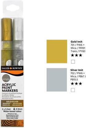 Rangwell Simply Acrylic Paint Markers – Pack of 2 Metallic Pens in Gold and Silver 2 ml Marker Refill