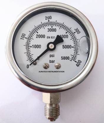 AURA TECH 0-400 BAR PRESSURE GAUGE AURATECH 0-400 BAR & 0-5800 PSI PRESSURE GAUGE 63MM DIAL 1/4'' BSP CONNECTION Dial Indicator