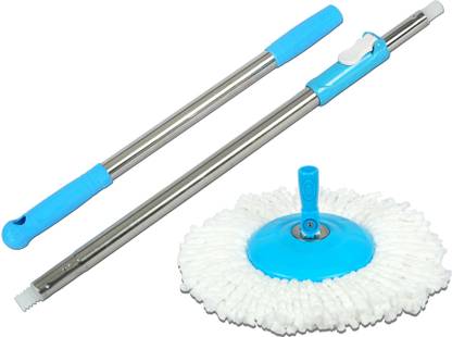 HTIPL Fast Clean 3 Part Pipe - Mop Handle Set - 360° Rotation - Magic Mop - Blue Mop Head and Rod