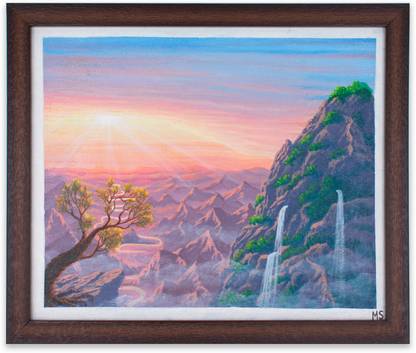 SMM Enterprise Original Handmade Through the Hills Painting Canvas 11.4 inch x 13.25 inch Painting