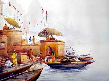 Self Adhesive UV Coated High Resolution Vinyl Print – Biswanath Ghat Varanasi Poster Fine Art Print