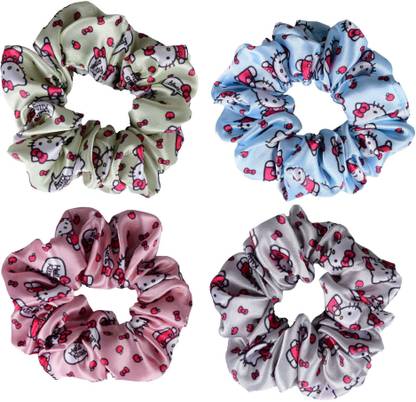 RHYNISH Girls Fancy Kitty Print Satin Silk Hair Scrunchies Rubber Band