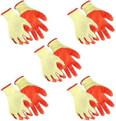 STYLERA Yellow Orange Knitted Palm Coated Hand Gloves Latex  Safety Gloves