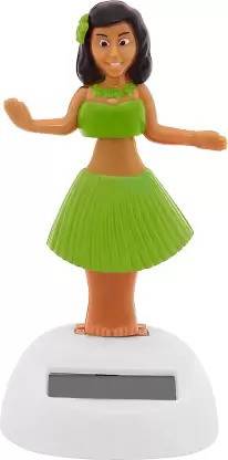 VOILA Solar Powered Dancing Hula Girl For Car Dashboard Decoration Green Decorative Showpiece  -  10 cm