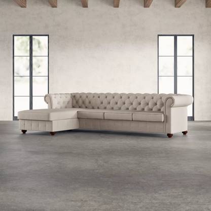 AH Homes Kingstown 5 Seater Fabric L Shape Chesterfield Sofa - (Left Side, Beige) Fabric 5 Seater Sofa