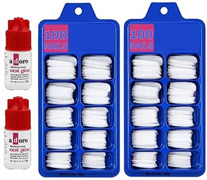 MELODINE Artificial Nails Set with Glue White (Pack of 200) white