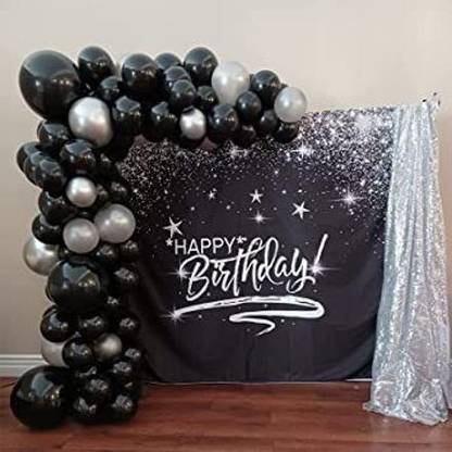 R G ACCESSORIES Black Balloons, Happy Birthday Cursive Banner Decoration Kit (Pack Of 40)