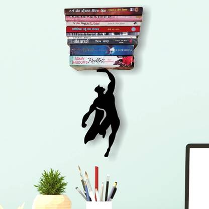 man of valour Invisible Bookshelf Figure shaped like Superman is holding up your books in Air Metal Open Book Shelf