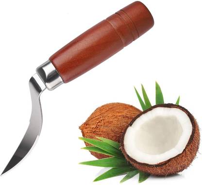 Epsilon 1 Pc Stainless Steel, Wood Knife Coconut Tool Coconut Meat Remover Durable Wooden Handle Stainless Steel