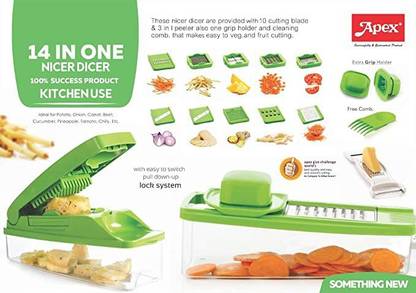 apex kitchenware 14in1 Nicer Dicer (10 Cutting Blade,3in1 Peeler,Cleaning Comb,Holder) Vegetable & Fruit Grater & Slicer