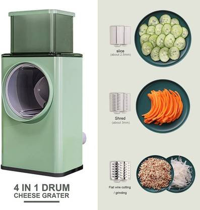 ZURU BUNCH 4 in1 Manual Round Roller-Style Slicer Rotary cheese grater Vegetable Chopper Vegetable & Fruit Grater & Slicer