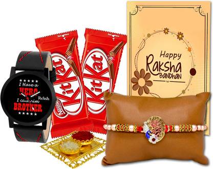 Midiron Rakhi Gifts for Brother, Rakhi Combo Pack for Brother (Kit2RCD1Rakhi57WatB1) Paper Gift Box