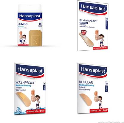 HANSAPLAST 1X10 JUMBO +1X8 WASH PROOF+1X10 SILVER+1X10 REGULAR First Aid Kit