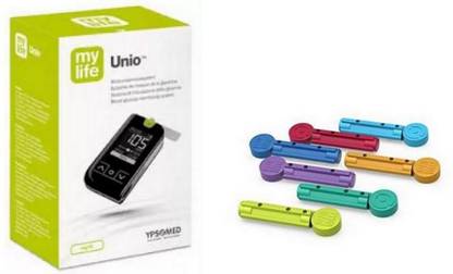 Mylife YPSOMED UNIO WITH 10 STRIPS Glucometer and 25 color lancets Glucometer