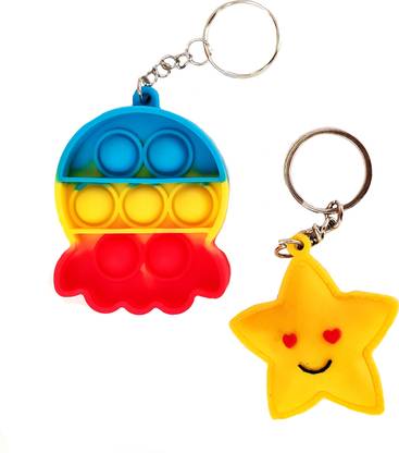 ShopTalk Smiley Star With Pop it Multi Design combo ( Assorted) Key Chain
