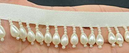 CRAFT LOVE Pearl Latkan Hanging Bead Lace Border 9.2 Yards/8.5 Meters for Saree Blouse Dupatta Lehenga Sewing Designing Crafts etc. (2cm wide) Lace Reel