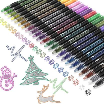 PATHOS INDIA Outline Metallic Markers, 24 Colors Double Line Pen, Glitter Markers