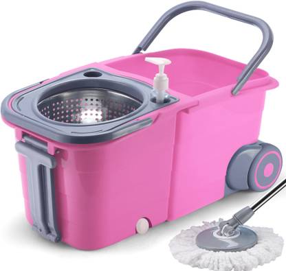 V-MOP Premium Pink Plastic Double Spin Mop (( 6 Months Warranty on Rod Set ))9 Wet & Dry Mop