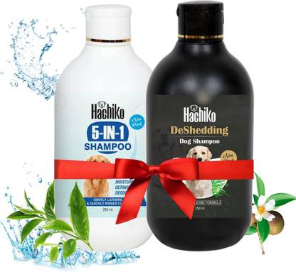 Hachiko (Pack of 2) Dog 5IN1 Shampoo + Deshedding Shampoo Allergy Relief, Anti-dandruff, Anti-fungal, Conditioning Artificial Fragrance Free Dog Shampoo