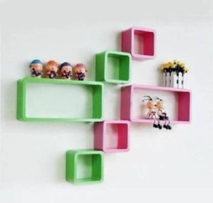 TFS Cube Shape Floating Wall Mounted Shelf MDF (Medium Density Fiber) Wall Shelf
