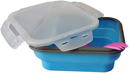 Dherik Tradworld Foldable Silicone Lunch Box/Collapsible Bento Box/Tiffin Box with Fork and Spoon 1 Containers Lunch Box