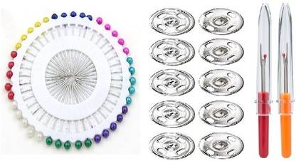 Kunfaya 40 Pc Head Ball Pins+ 40Pc Tich Button/Snap Fasteners With 2 Seam Ripper Sewing Kit