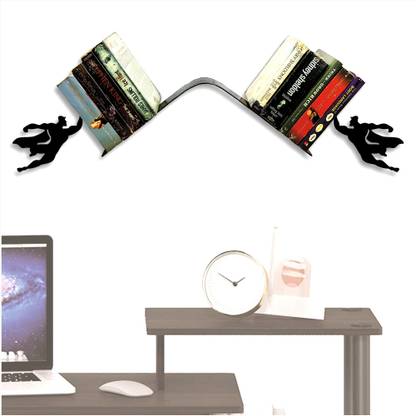man of valour Big Size Sliding Wall Mounted Bookshelf, Super Hero Holding Books in Air Metal Open Book Shelf