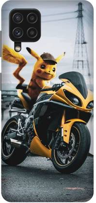 UMPRINT Back Cover for Samsung Galaxy F22, Pikachu Pockman Sports Bike Printed Back Cover