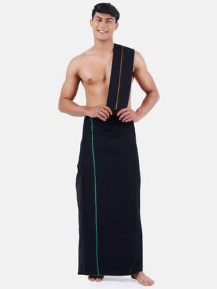 Ramraj Cotton Ramraj Mens Matching Devotional Dhoti With Towel Black Solid Men Dhoti