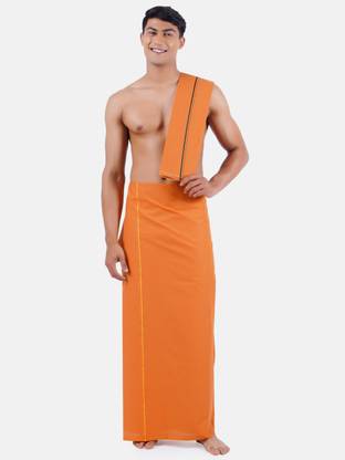 Ramraj Cotton Ramraj Mens Matching Golden Kavi Dhoti With Towel Kavi Solid Men Dhoti