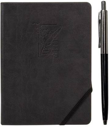 NIGHTINGALE Black Single Color Inner Pages 90gsm with one Ball pen A5 Organizer Single Rule 192 Pages