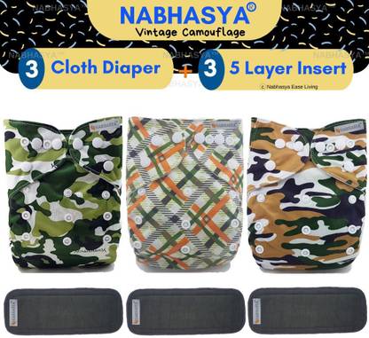 NABHASYA Vibrant Cloth Diapers with 5 Layer Bamboo Charcoal Inserts-Vintage Camouflage