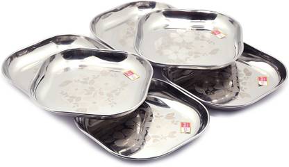 KCL Stainless Steel Laser Design Square Quarter Plate Diameter - 18 cm - Set of 6 Dinner Plate