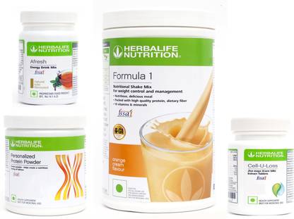 Herbalife Nutrition Formula 1 Orange Flavor+ Protein Power + Cell u Loss Tablet + Afresh Tulsi Protein Shake