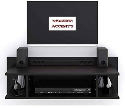 SHARIQ WOODEN ACCENTS Wooden TV Entertainment Unit Wall Set top box stand MDF Wall hanging shelf Black MDF (Medium Density Fiber) Wall Shelf