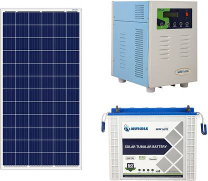 Servotech Solar Combo 1kw Solar PCU + 150AH Tubular Battery + 345W Polycrystalline 1Pcs Solar Panel