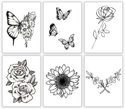 SIMPLY INKED Butterfly and Flower Temporary Tattoo Combo pack of 6 , Designer Tattoo for all