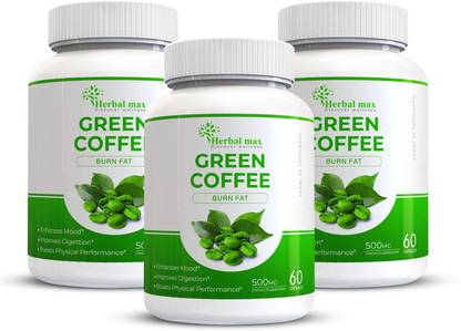 Herbal max Green Coffee Extract for Natural & Organic Weight Management- 180 Caps (Pack Of 3)