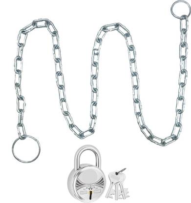 hussaini mart Metal 4 Feet Chain with Lock 40mm for Gate, Fence, Luggage, Cycle, Bike, Good Lock Cycle Lock