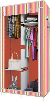 Home Reserve 7800-4 Orange Strip Print Carbon Steel Collapsible Wardrobe