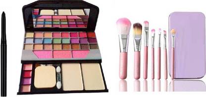 klaty Kajal with Set of 7 Makeup Brushes include storage box & All in One Best Makeup kit 6155 (3 Items in the set)