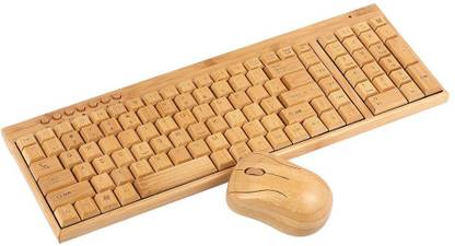 SGMSC 2.4G Wireless Keyboard and Mouse Combo Computer Natural Wooden Plug and Play Combo Set