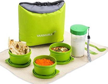 VARMORA Elegant Lunch Box (Tiffine) 3Nos-230ml Container,350ml Sparkle Buddy (Green) 3 Containers Lunch Box