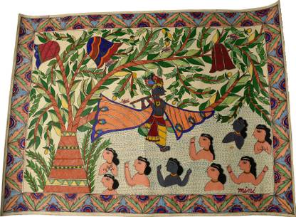 MiniArt MITHILA Painting MADHUBANI Painting of CHIRHARAN- UNFRAMED Canvas 22.5 inch x 27 inch Painting