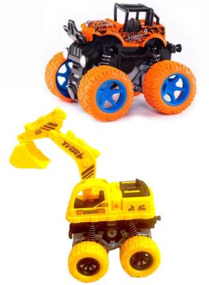 Timsa Toys Friction Set,1 Monster Trucks/1 Bulldozer Truck Toy (Set of 2)(Random Color)