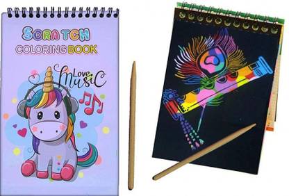 Little Plays Scratch Colouring Magic Book Notepad for Kids Arts and Crafts ,Travel Activity