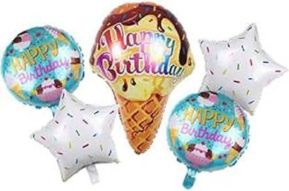 Lighter House Printed 05 Pcs. Cutest Ice Cream Cone Party Supplies Foil Balloons Balloon