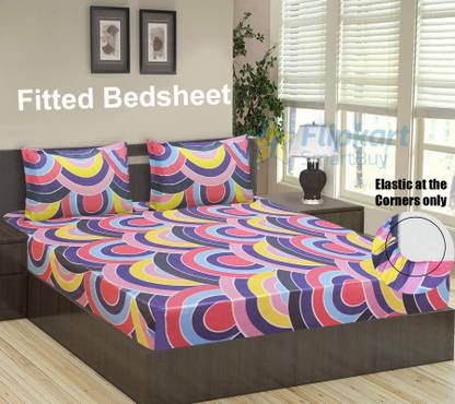 Flipkart SmartBuy 144 TC Microfiber Double Abstract Fitted (Elastic) Bedsheet