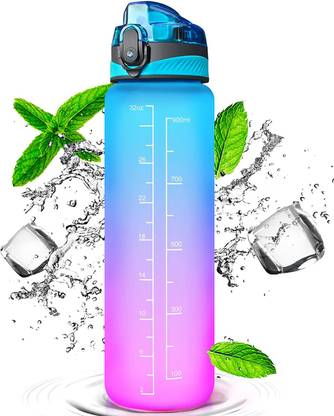 ativeer Motivational Fitness TimeMarker Unbreakable Silicone Water Bottle Leakproof A156 1000 ml Sipper